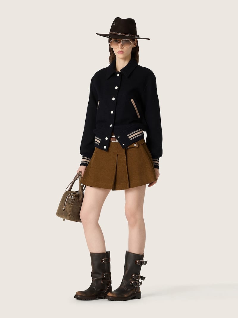 Golden Goose - Women's amber-colored pleated corduroy skirt in 