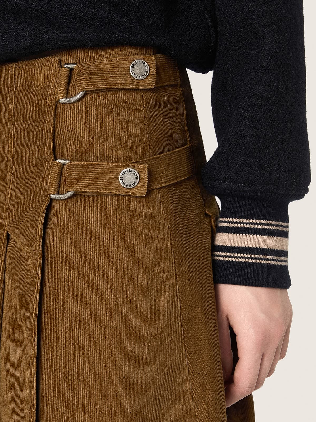 Golden Goose - Women's amber-colored pleated corduroy skirt in 