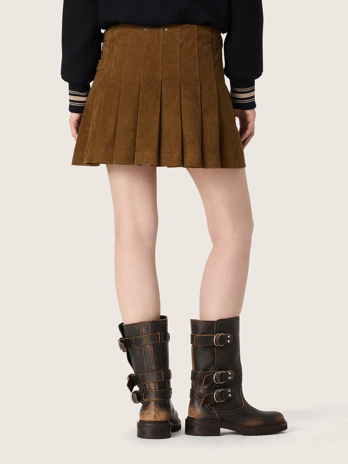 Golden Goose - Women's amber-colored pleated corduroy skirt in 