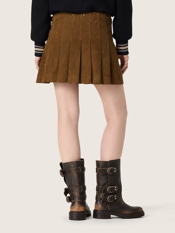 Golden Goose - Jupe pliss&eacute;e femme en velours c&ocirc;tel&eacute; ambre in 