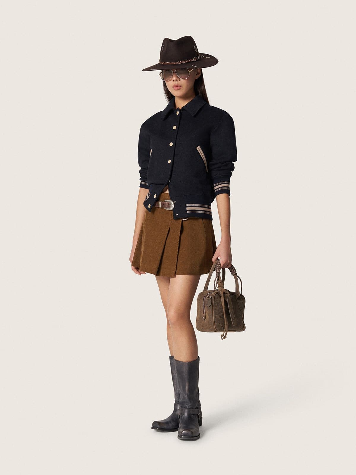 Golden Goose - Women's amber-colored pleated corduroy skirt in 