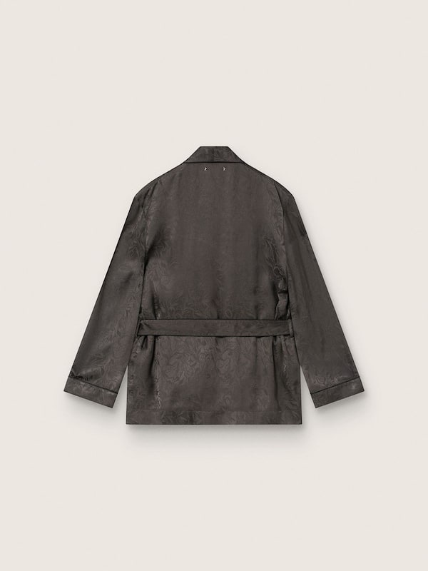 Veste kimono femme en satin jacquard noir