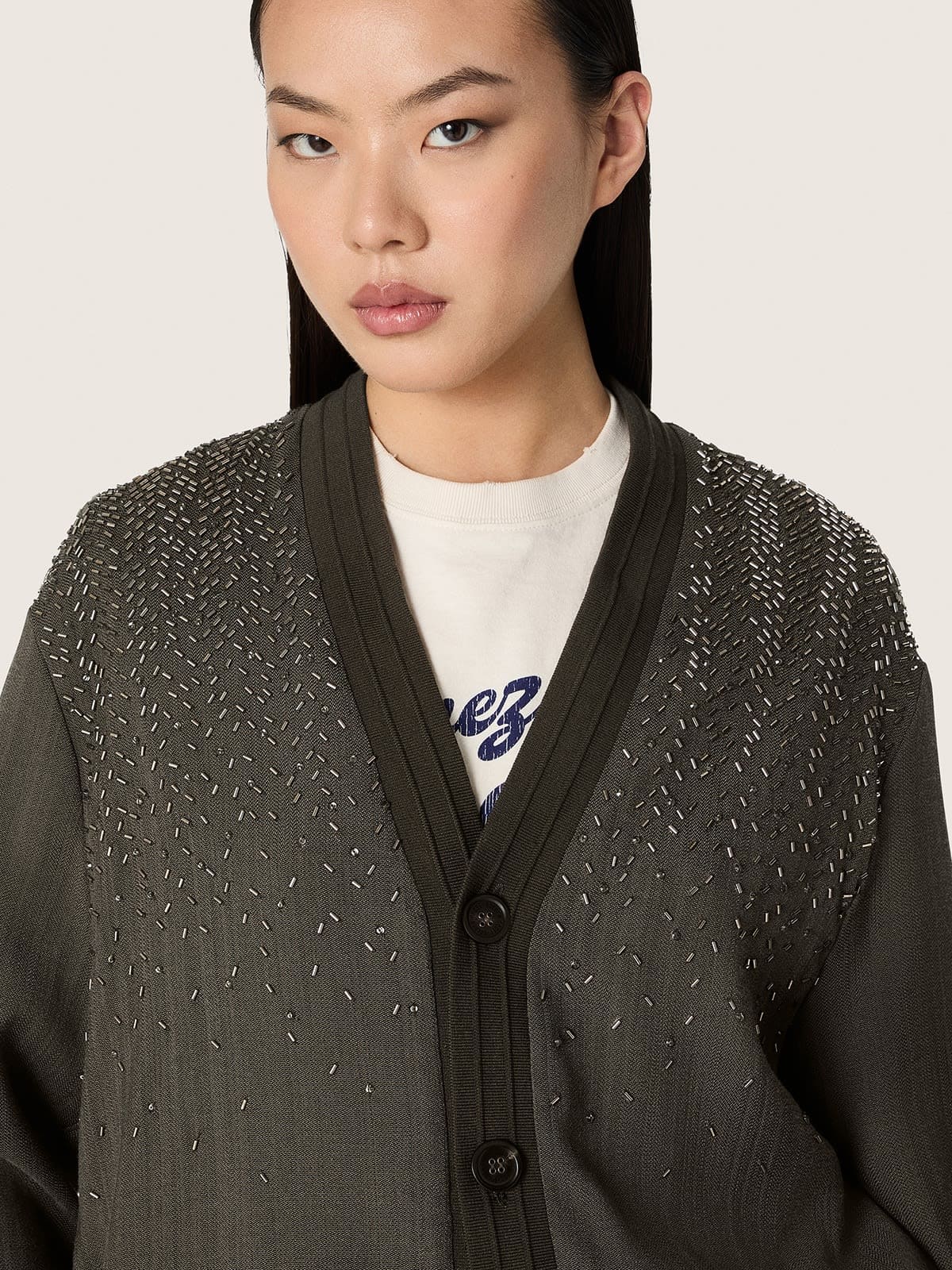 Golden Goose - Giacca unisex in misto mohair check marrone e avorio in 