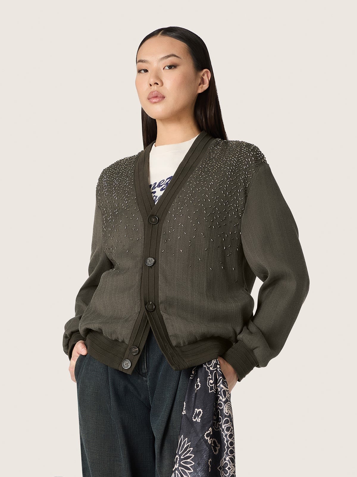 Golden Goose - Giacca unisex in misto mohair check marrone e avorio in 