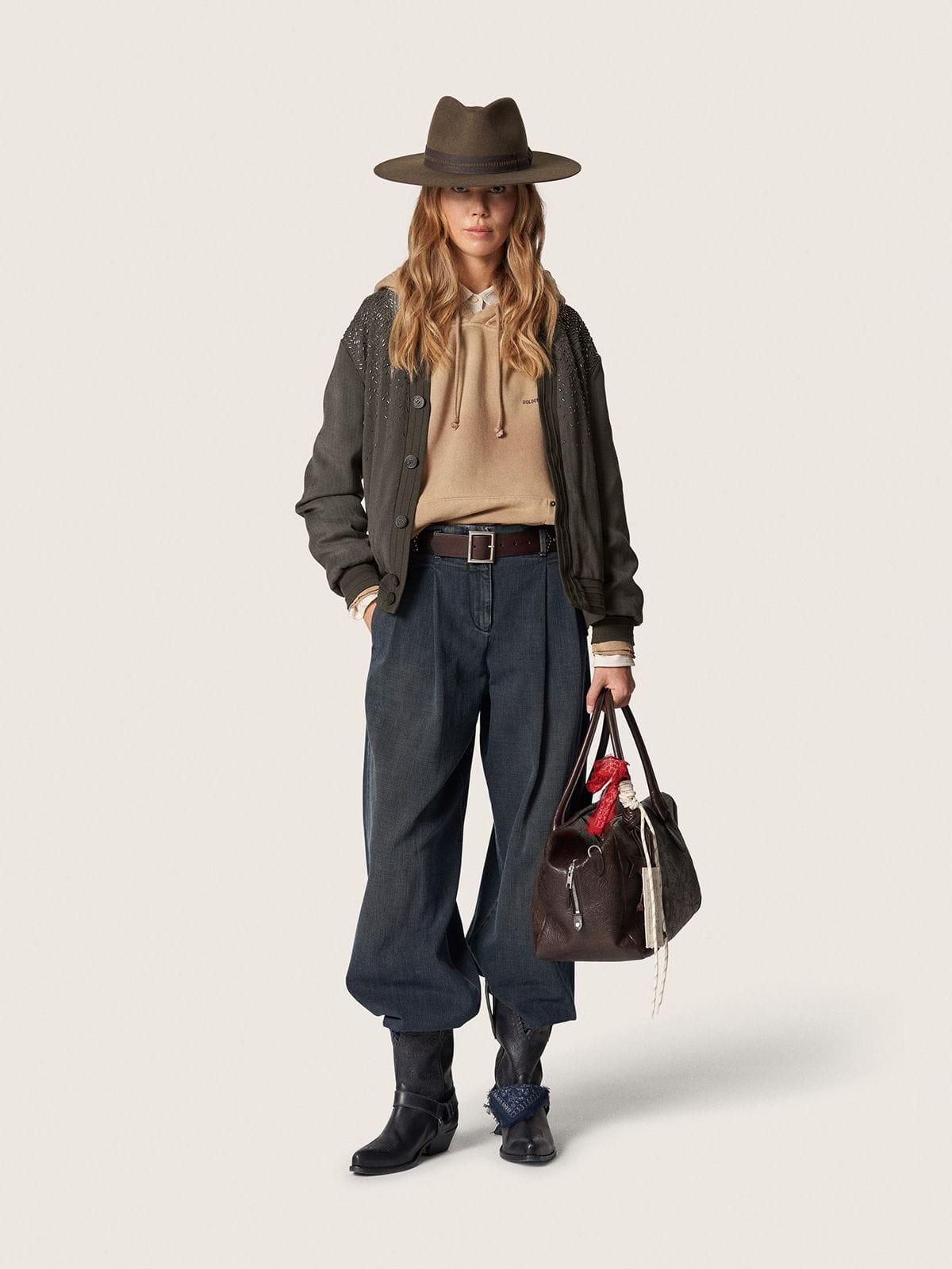 Golden Goose - Giacca unisex in misto mohair check marrone e avorio in 