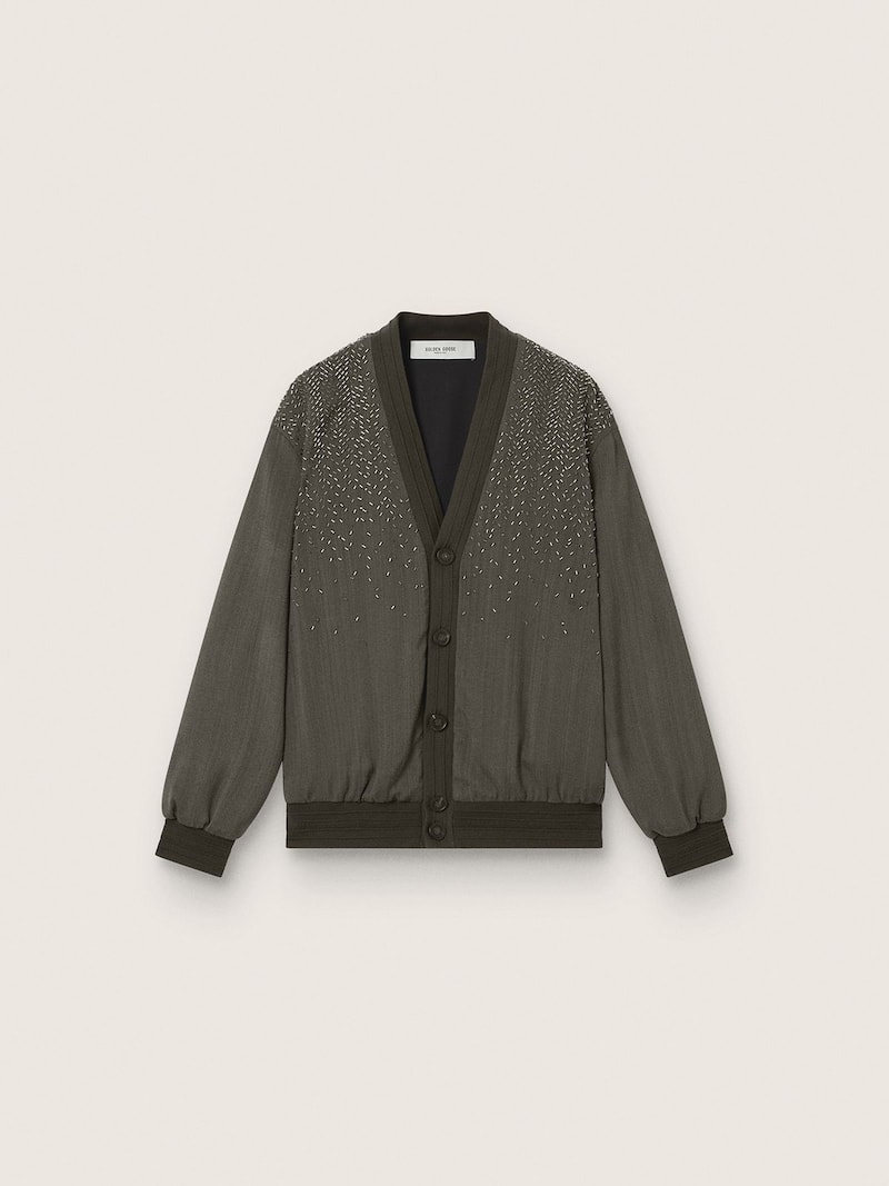 Veste unisexe en mohair m&eacute;lang&eacute; avec carreaux marron et ivoire