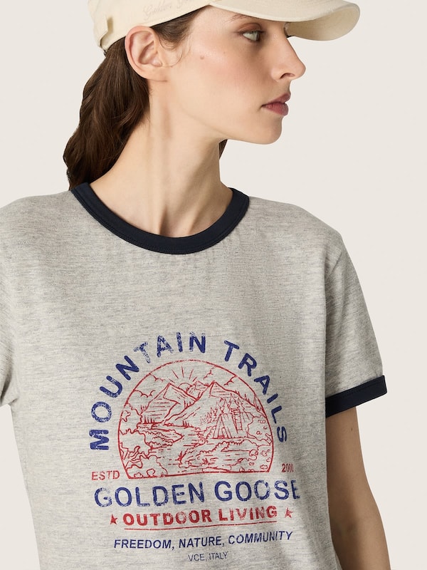 Golden Goose - T-shirt da donna in cotone grigio m&eacute;lange con stampa in 