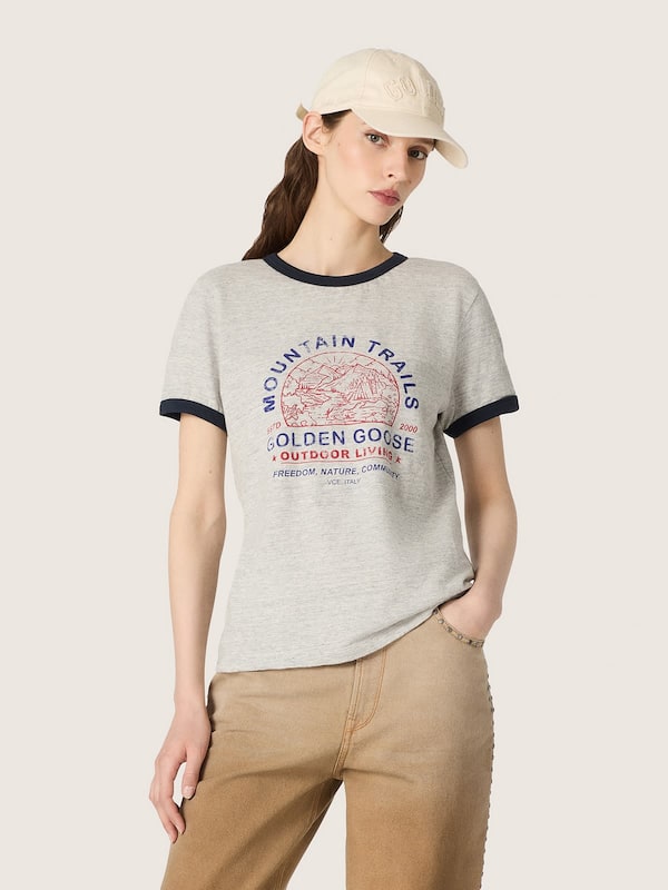 Golden Goose - T-shirt da donna in cotone grigio m&eacute;lange con stampa in 