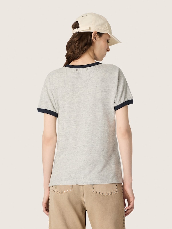 Golden Goose - T-shirt da donna in cotone grigio m&eacute;lange con stampa in 