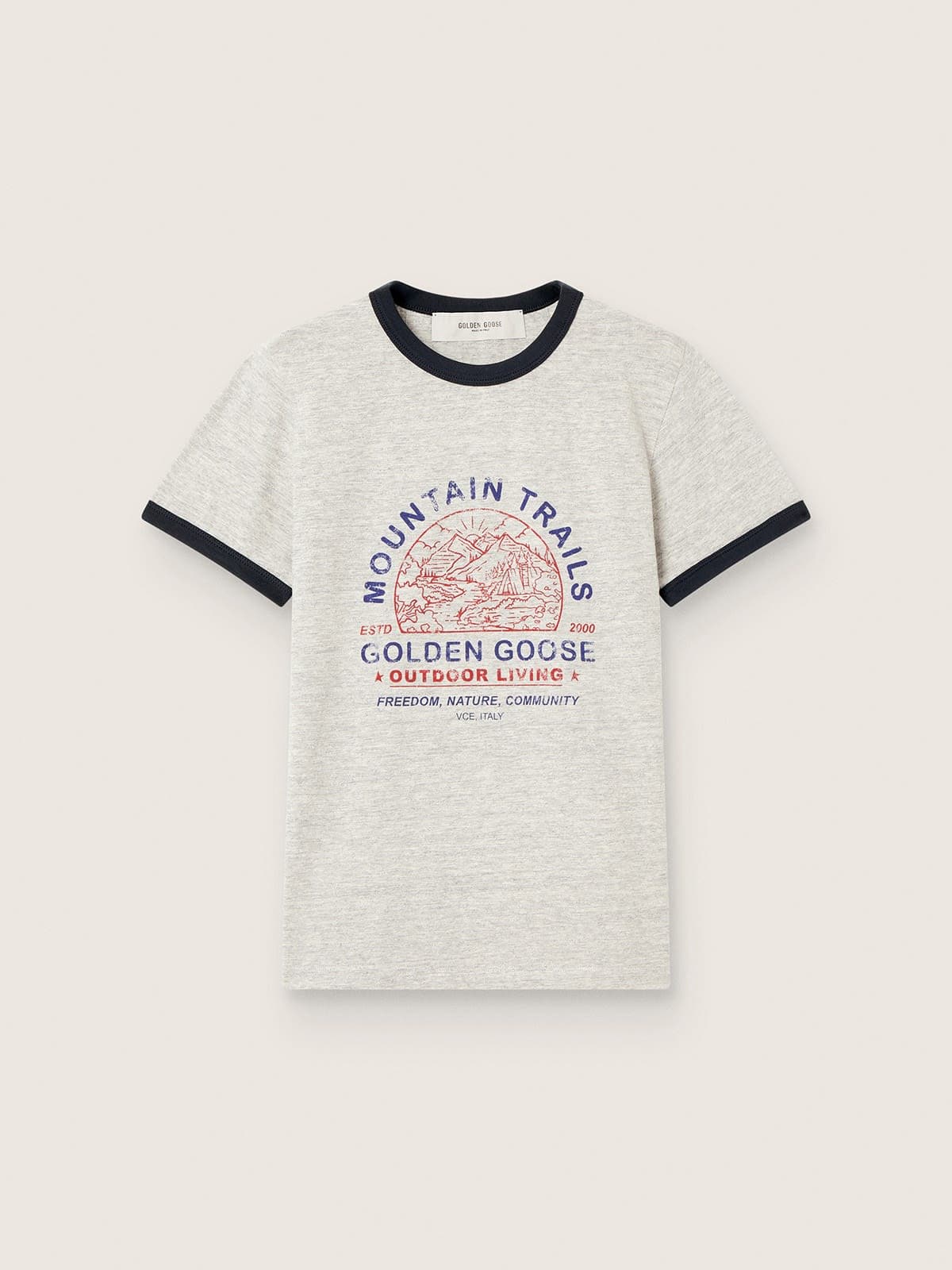 Golden Goose - Camiseta feminina de algod&atilde;o cinza mescla com estampa in 