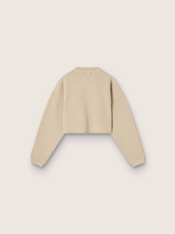 Beigefarbenes Damen-Cropped-Sweatshirt aus Baumwolle mit Print