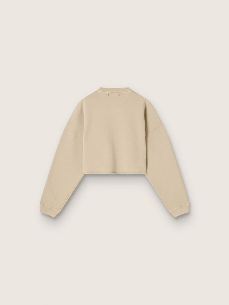 Golden Goose - Felpa cropped da donna in cotone beige con stampa in 
