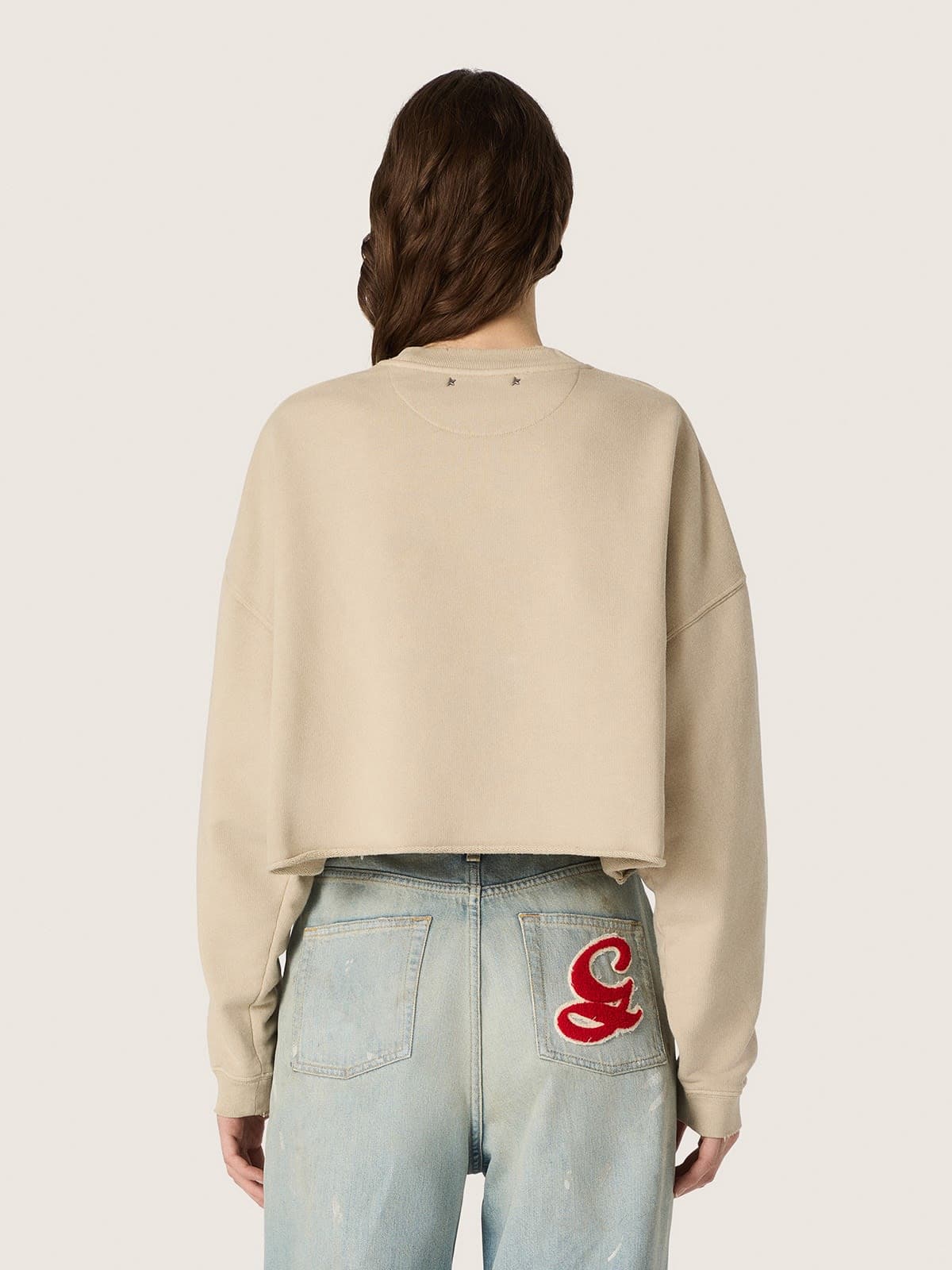 Golden Goose - Sudadera cropped de mujer de algod&oacute;n beige con estampado in 