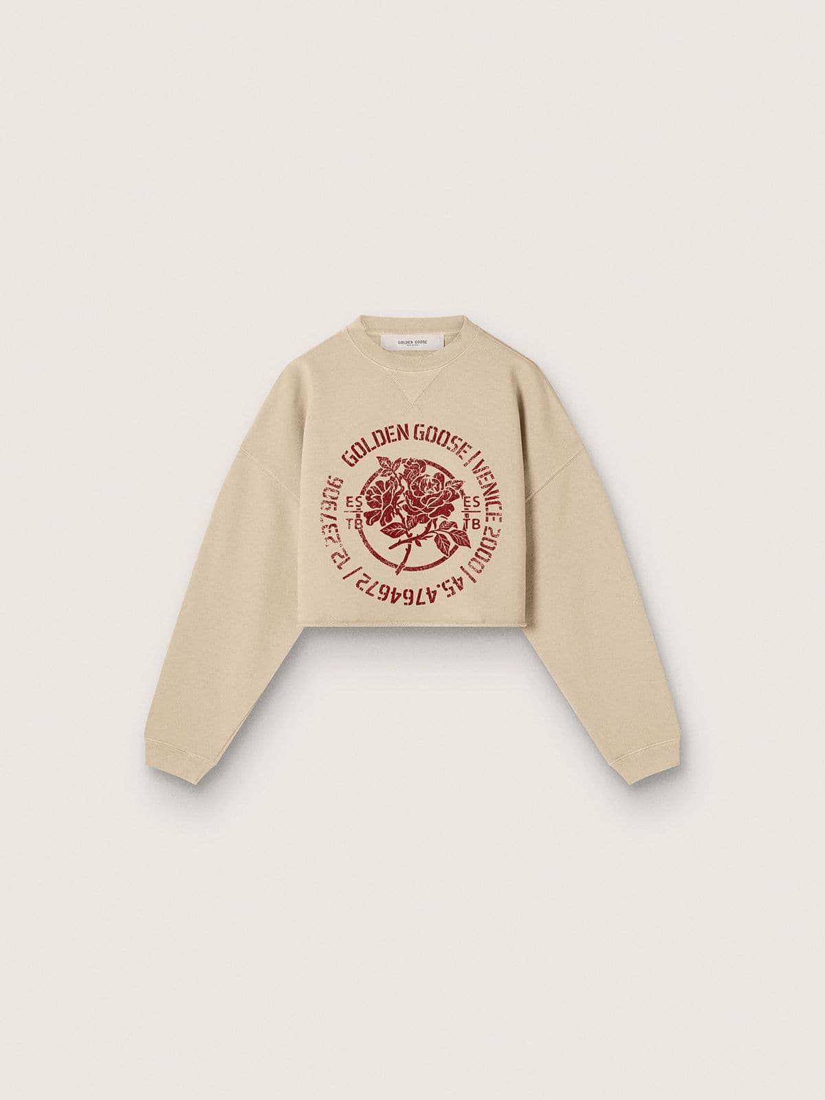 Golden Goose - Sudadera cropped de mujer de algod&oacute;n beige con estampado in 