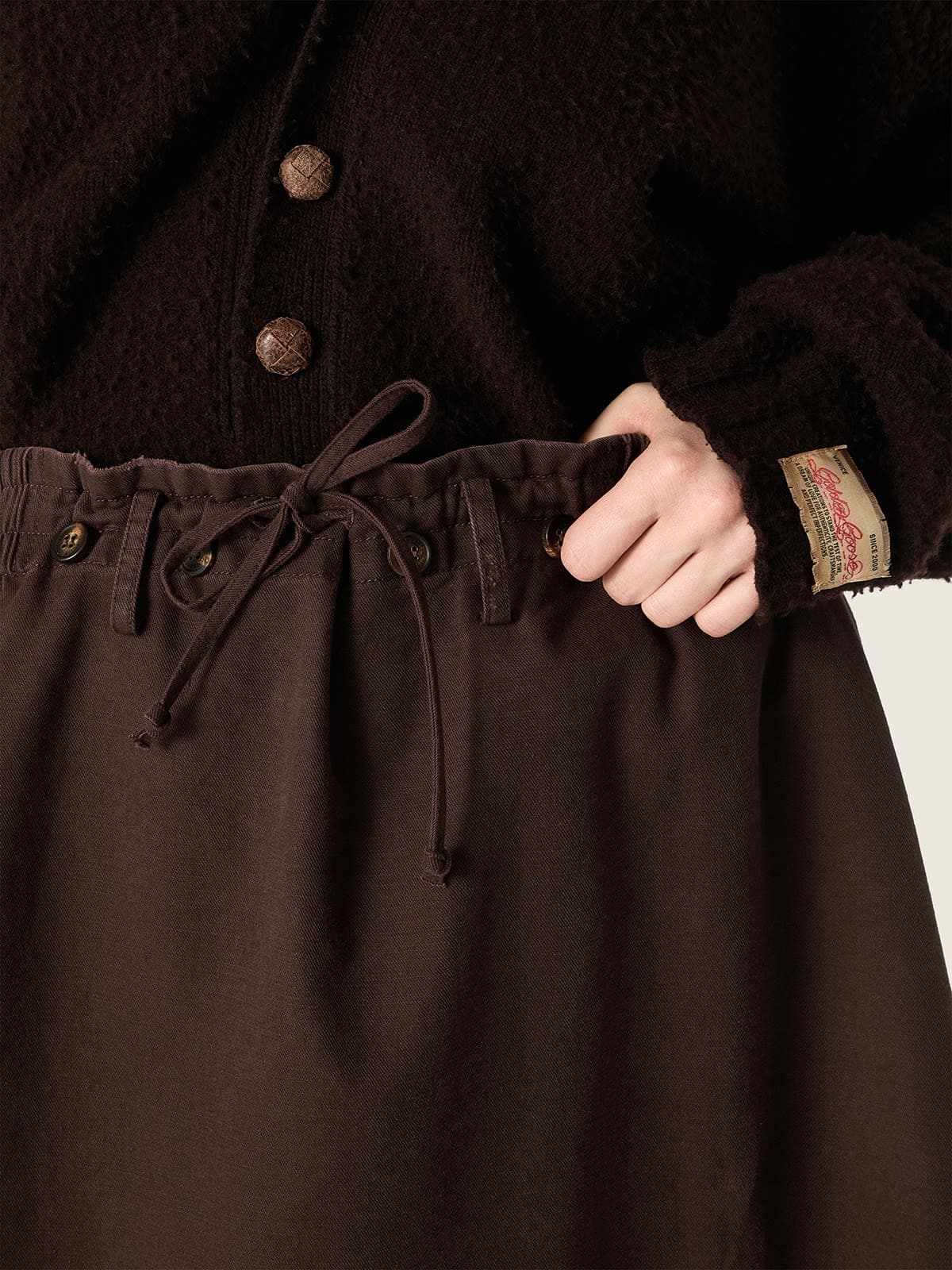 Golden Goose - Saia feminina rodada de algod&atilde;o cor taupe in 