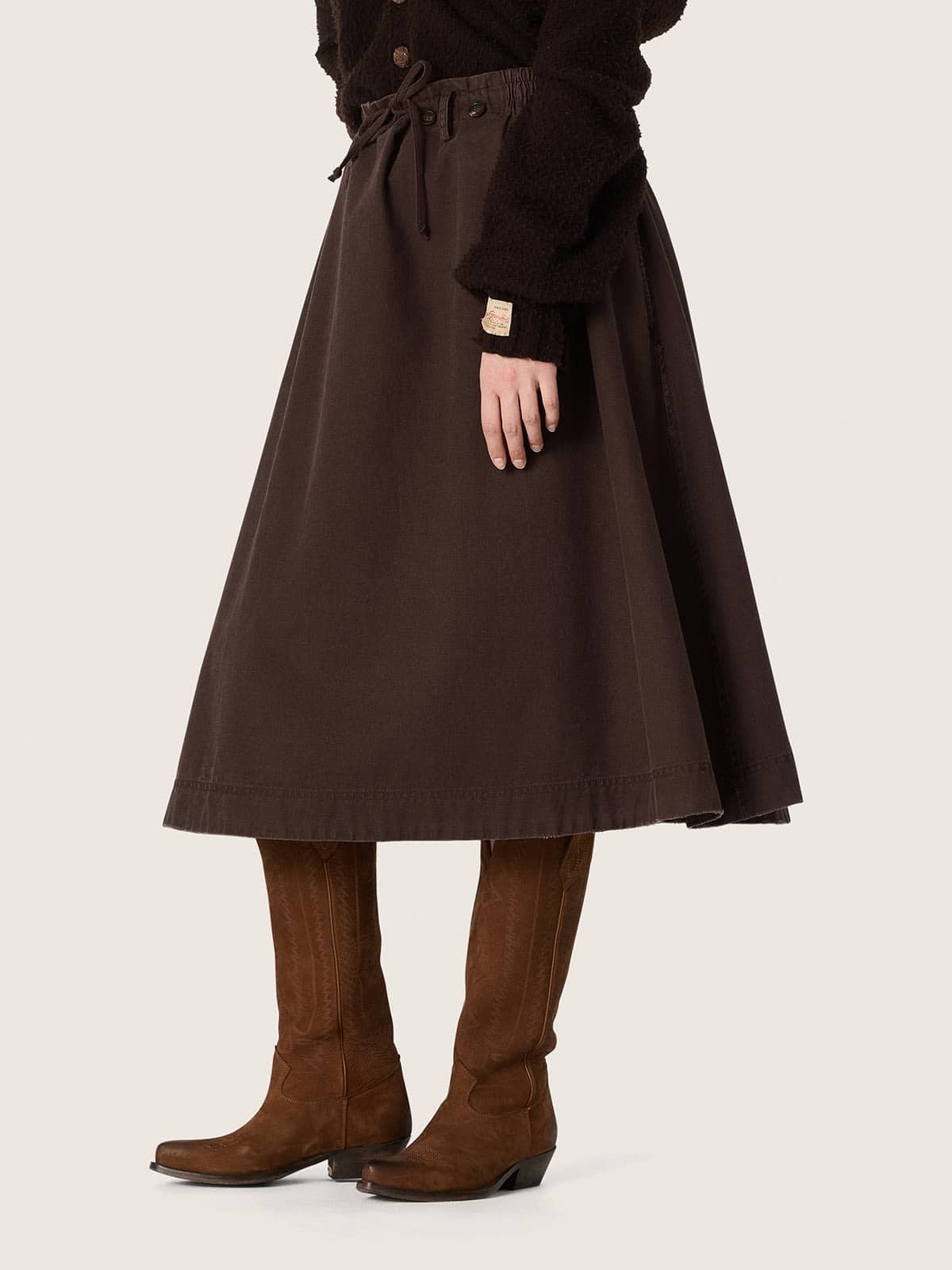 Golden Goose - Saia feminina rodada de algod&atilde;o cor taupe in 