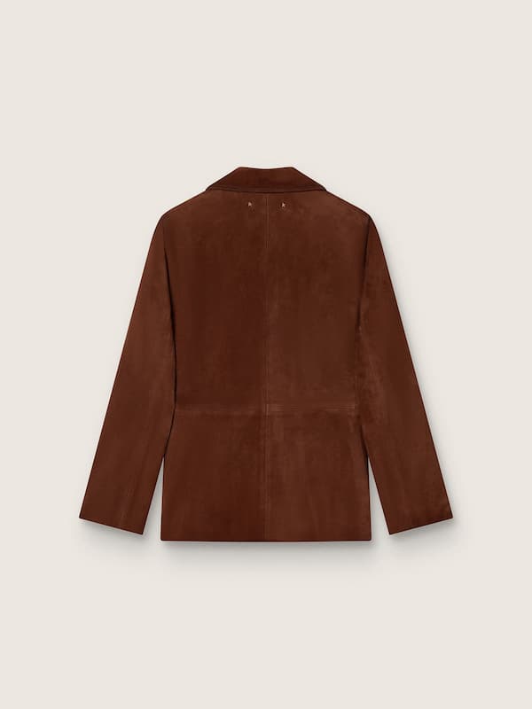 Chaqueta de mujer de ante encerado marr&oacute;n