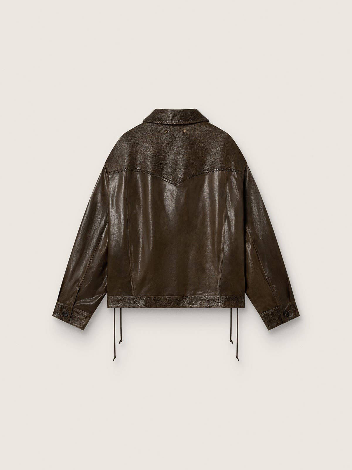 Golden Goose - Women's jacket in dark green waxed nappa leather with panels in 