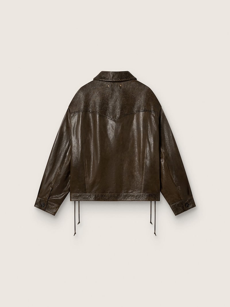 Golden Goose - Chaqueta de mujer de napa encerada color verde oscuro con paneles in 