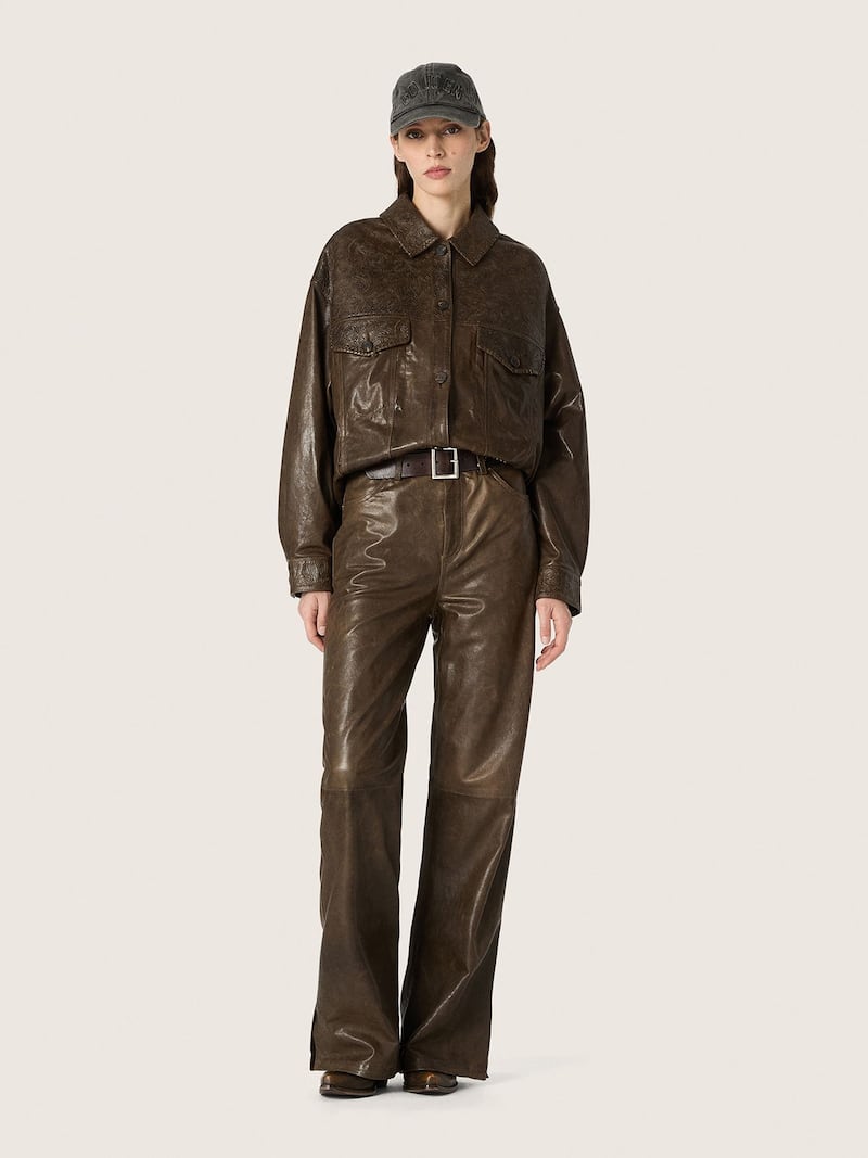 Golden Goose - Chaqueta de mujer de napa encerada color verde oscuro con paneles in 