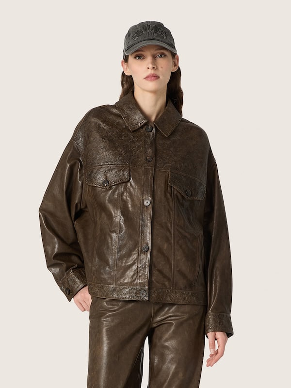 Golden Goose - Giacca da donna in nappa cerata color verde scuro a pannelli in 