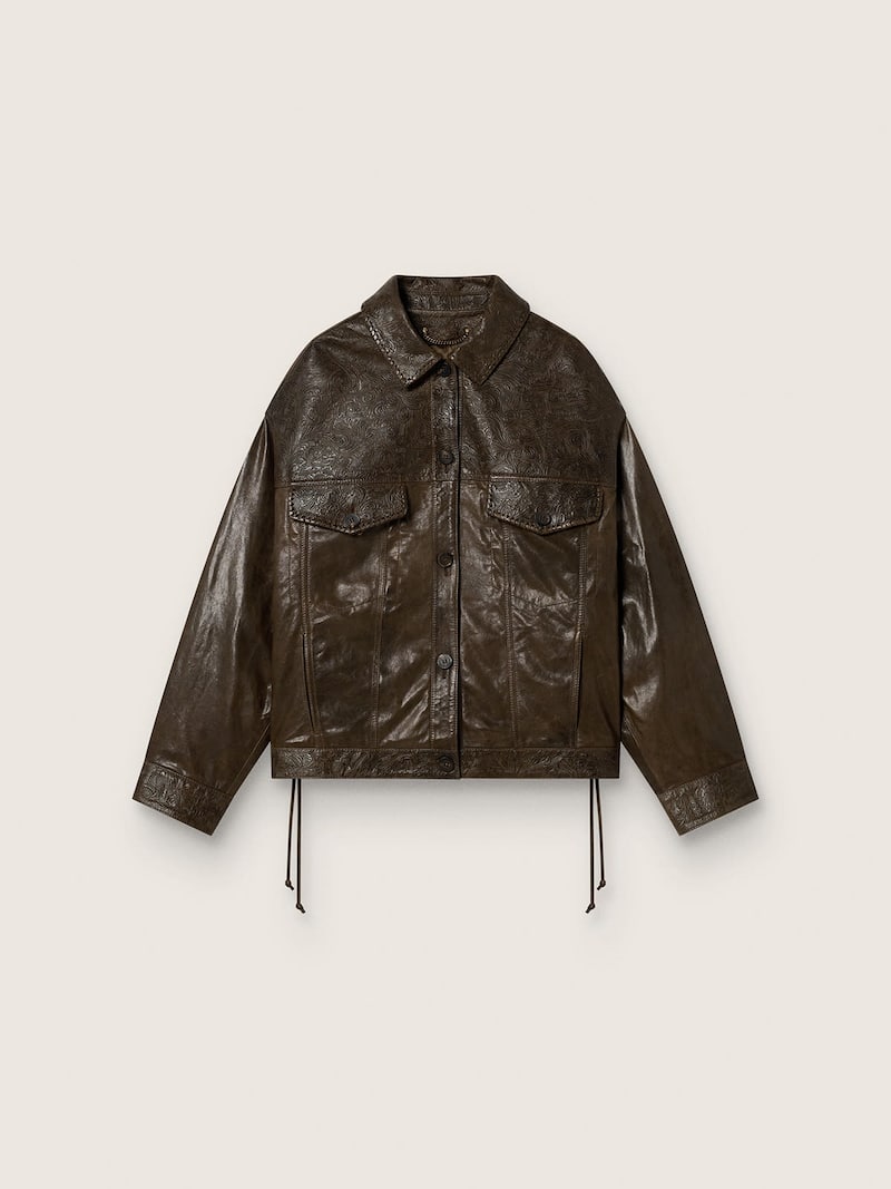 Chaqueta de mujer de napa encerada color verde oscuro con paneles