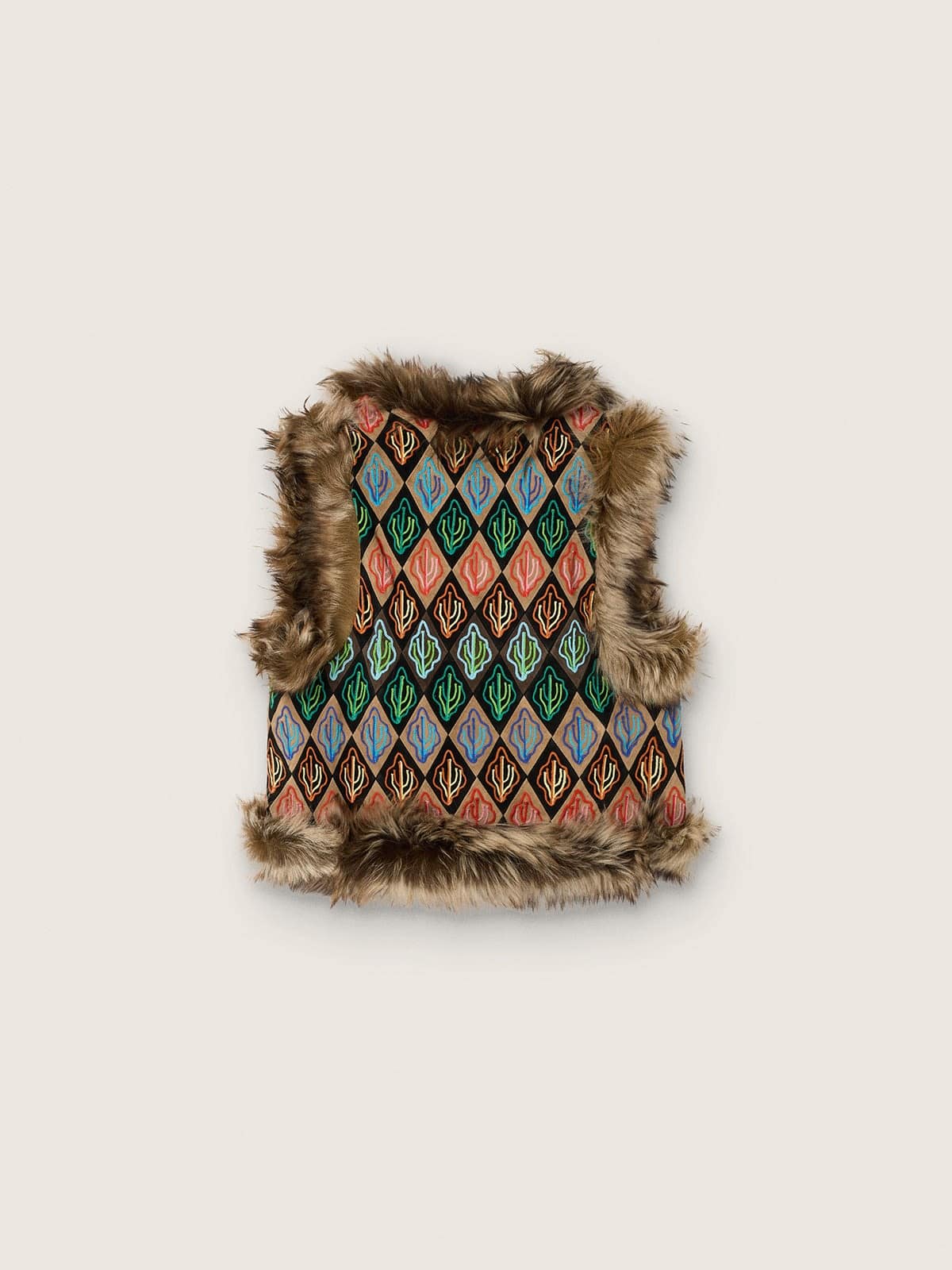Damenweste aus Shearling und Rauleder mit mehrfarbiger Kaktusstickerei