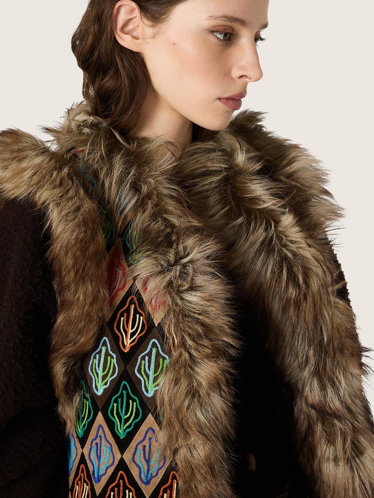 Golden Goose - Women's vest in shearling and suede with multicolor cactus embroidery in 