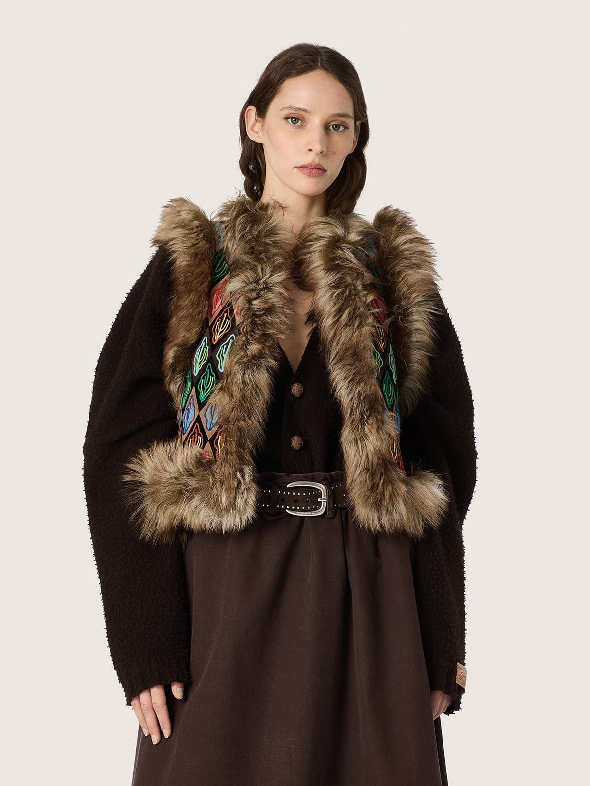 Golden Goose - Women's vest in shearling and suede with multicolor cactus embroidery in 