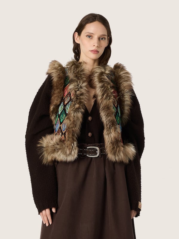 Golden Goose Women's vest in shearling and suede with multicolor cactus embroidery Coats & Jackets woman