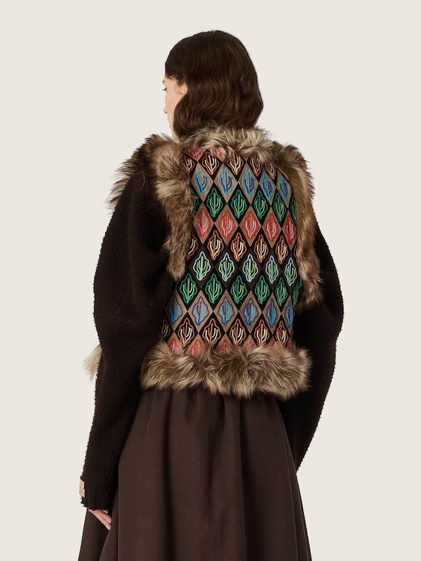 Golden Goose Women's vest in shearling and suede with multicolor cactus embroidery Coats & Jackets woman
