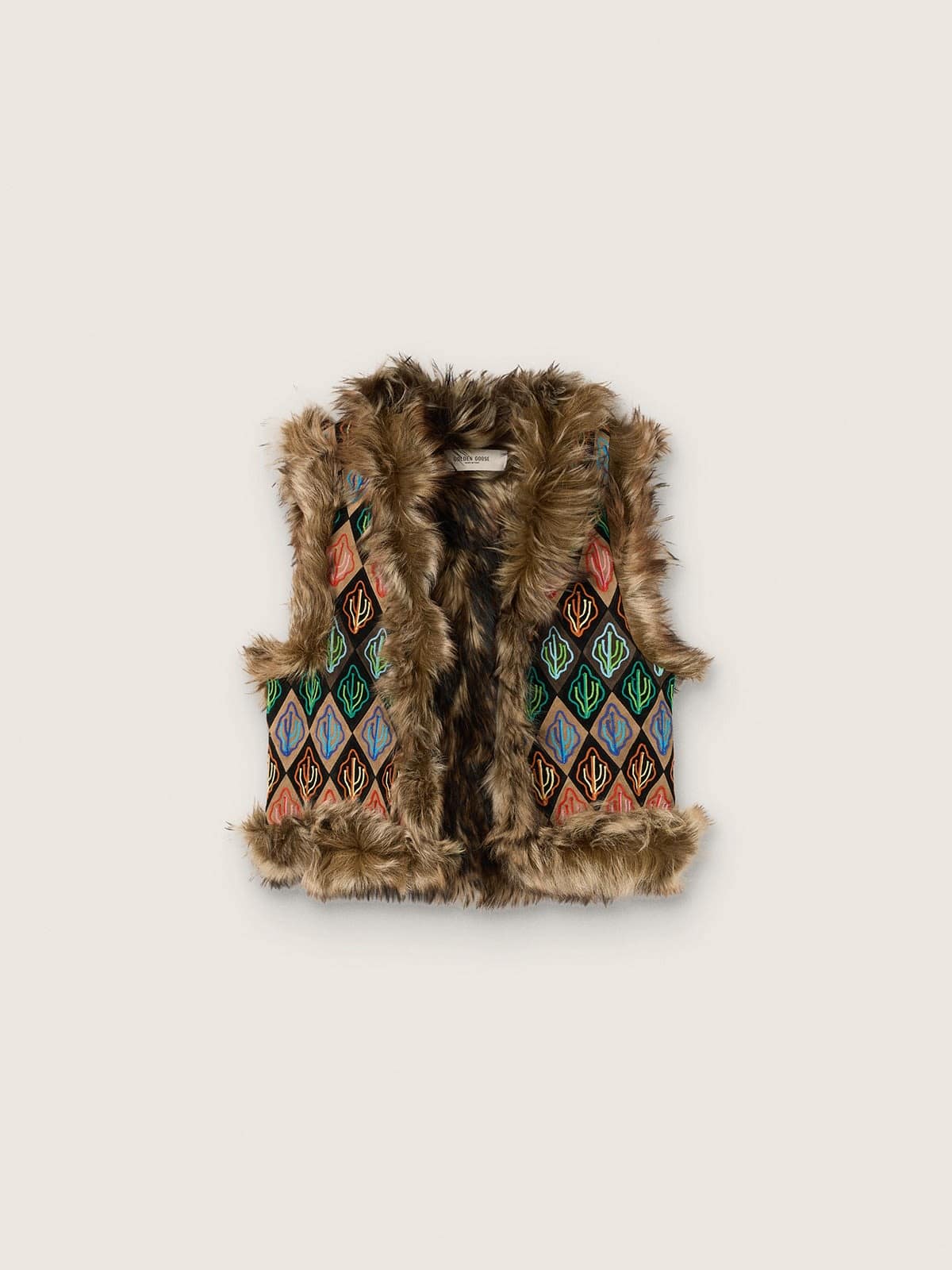 Golden Goose - Women's vest in shearling and suede with multicolor cactus embroidery in 