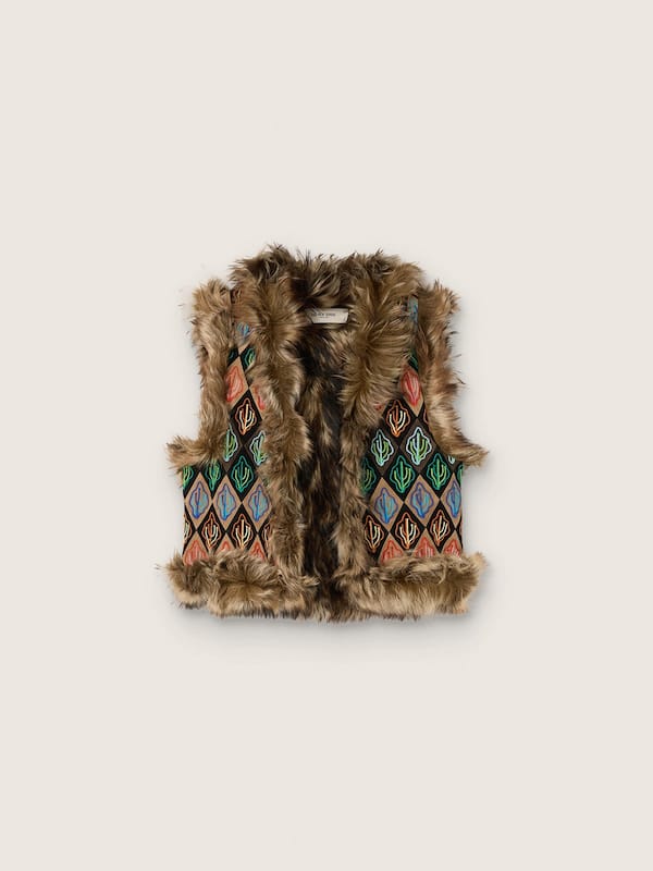 Golden Goose Women's vest in shearling and suede with multicolor cactus embroidery Coats & Jackets woman