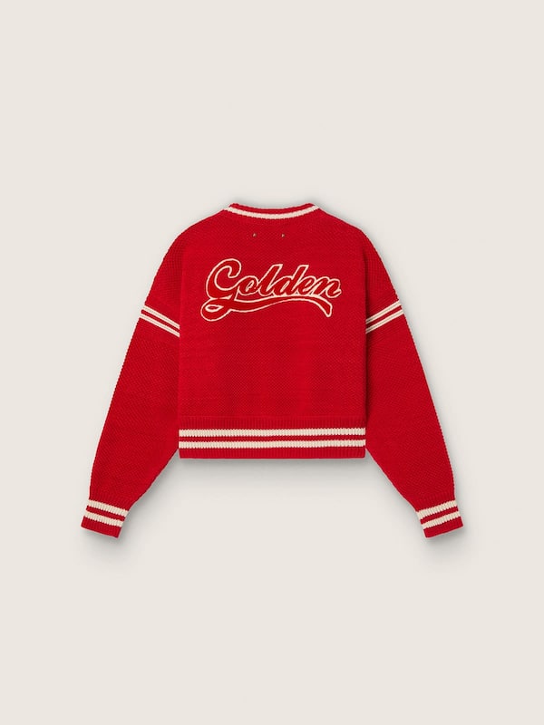 Golden Goose - Pull boxy femme en coton rouge avec broderie in 