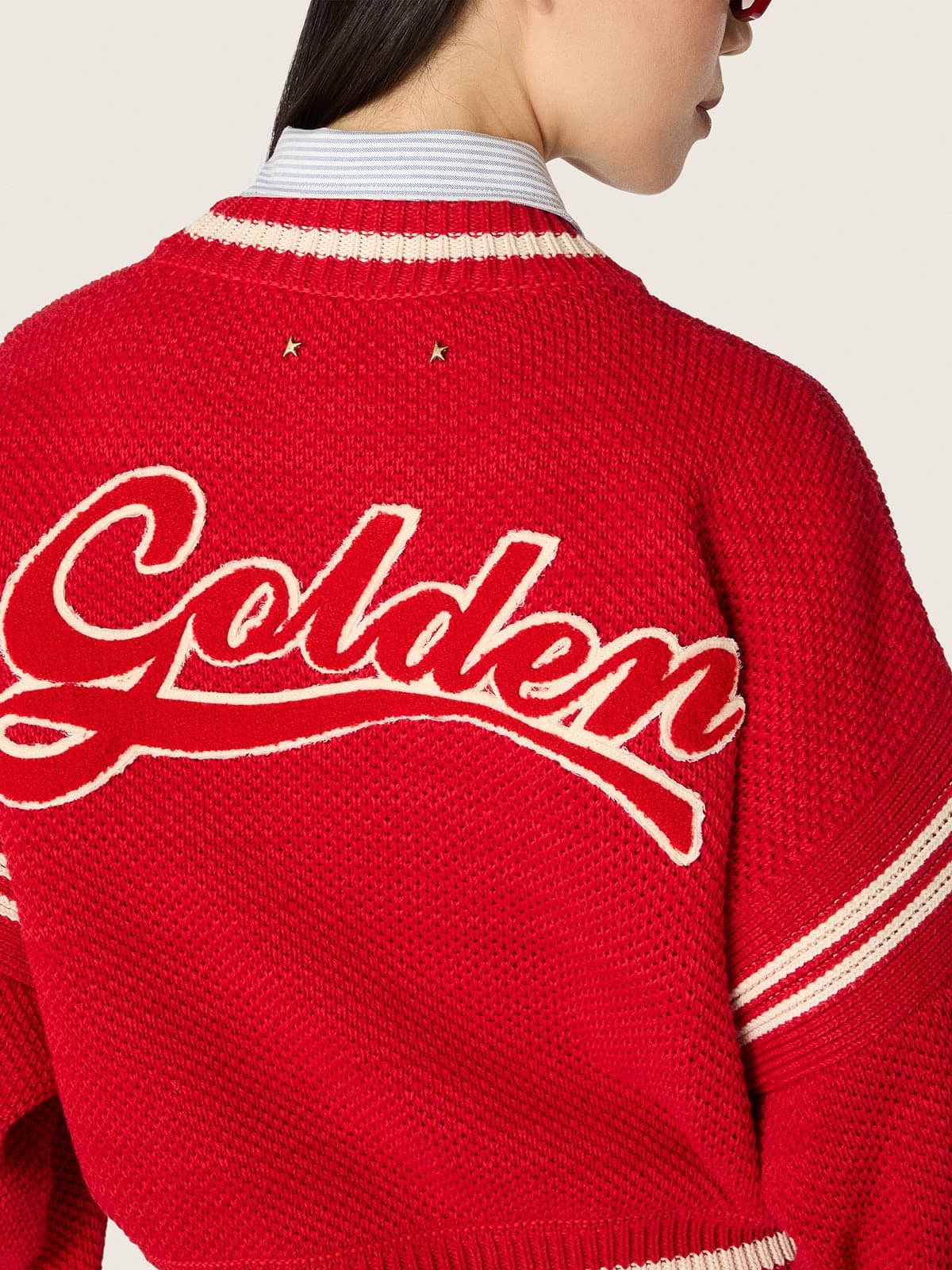 Golden Goose - Pull boxy femme en coton rouge avec broderie in 