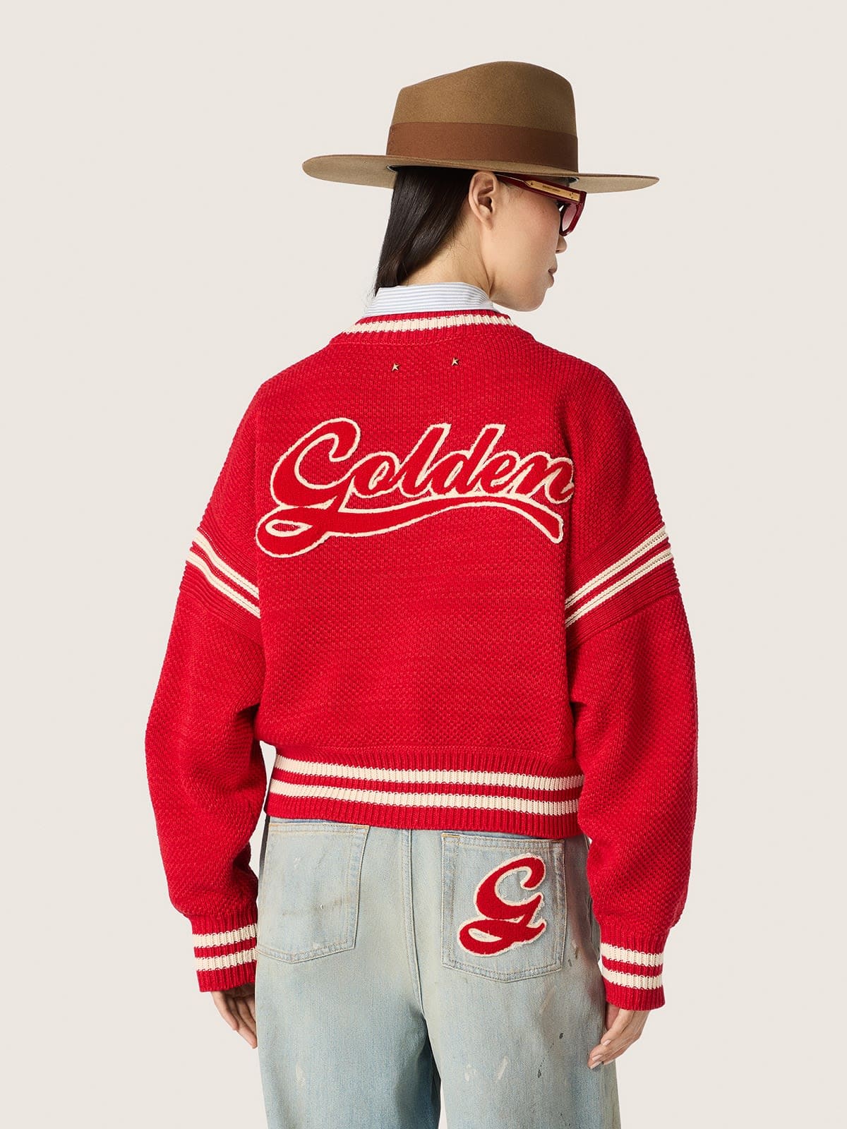 Golden Goose - Pull boxy femme en coton rouge avec broderie in 
