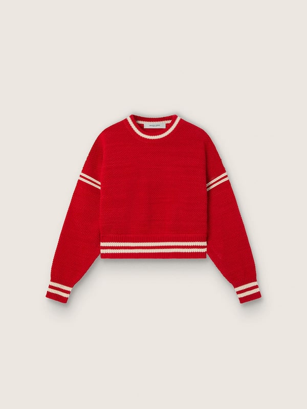 Golden Goose - Pull boxy femme en coton rouge avec broderie in 