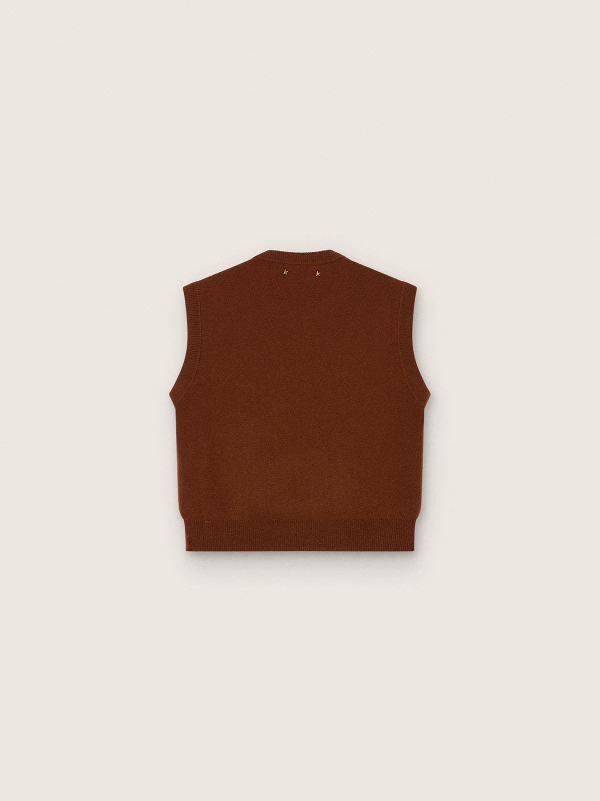 Women's vest in brown jacquard wool with check pattern