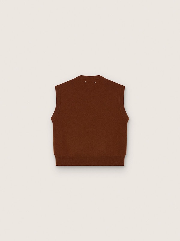 Women's vest in brown jacquard wool with check pattern