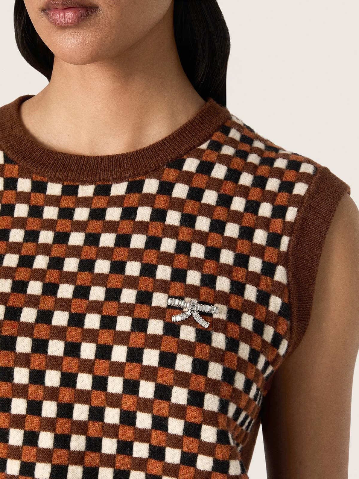 Golden Goose - Braune Damenweste aus Wolljacquard mit Karomuster in 