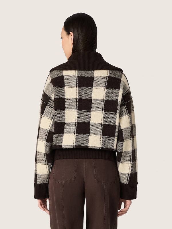 Golden Goose - Women's bomber jacket in dark brown and cream check jacquard wool in 