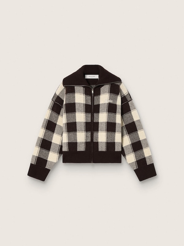 Golden Goose - Women's bomber jacket in dark brown and cream check jacquard wool in 