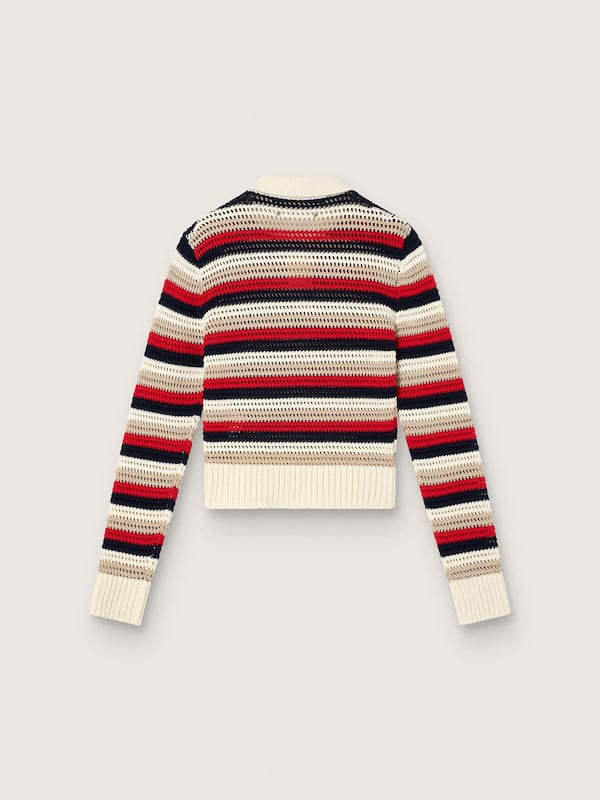 Damen-Cropped-Pullover aus geh&auml;kelter Baumwolle mit Streifen