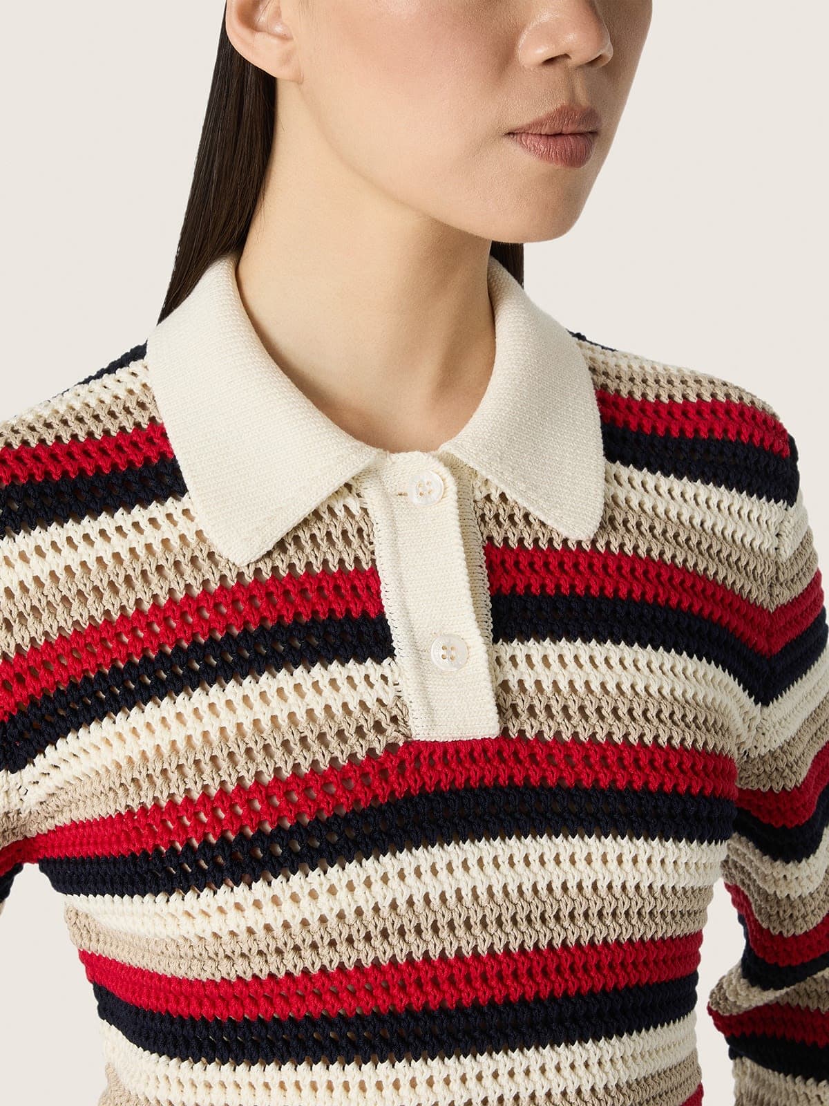 Golden Goose - Pull polo cropped femme en crochet de coton ray&eacute; in 