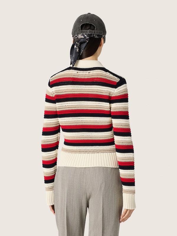 Golden Goose - Pull polo cropped femme en crochet de coton ray&eacute; in 