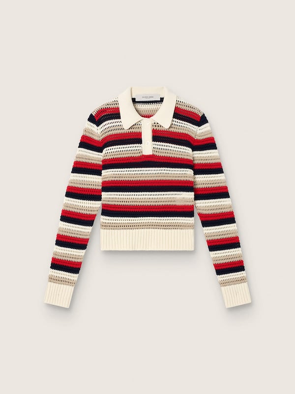 Golden Goose - Pull polo cropped femme en crochet de coton ray&eacute; in 