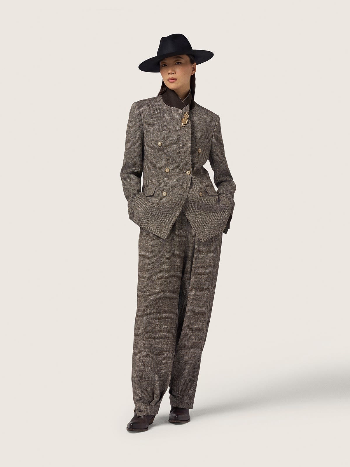 Golden Goose Pantalone effetto balloon da donna in pied de poule bianco e nero con pences Jeans & Pantaloni grey woman