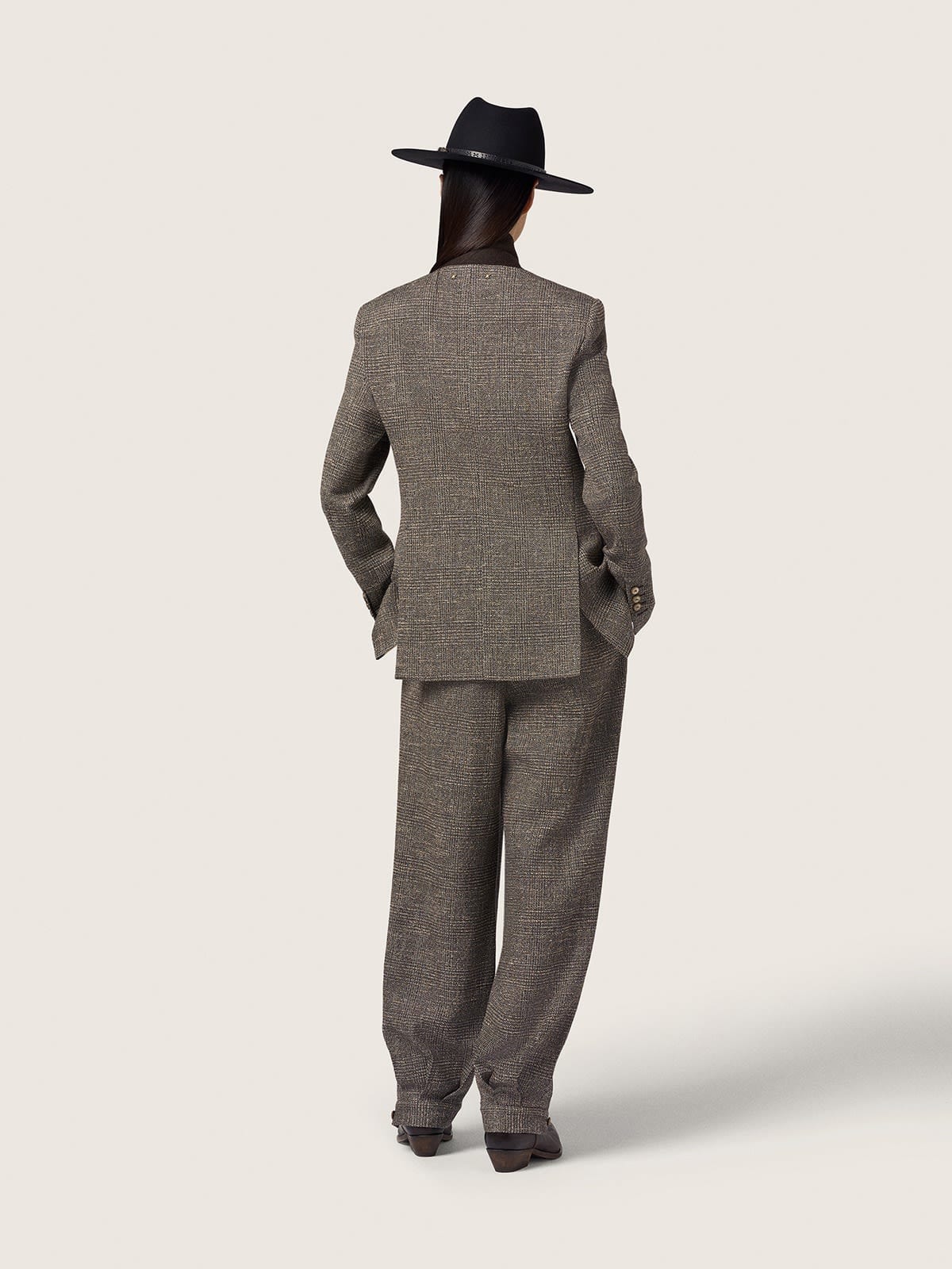 Golden Goose - Pantalone effetto balloon da donna in pied de poule bianco e nero con pences in 