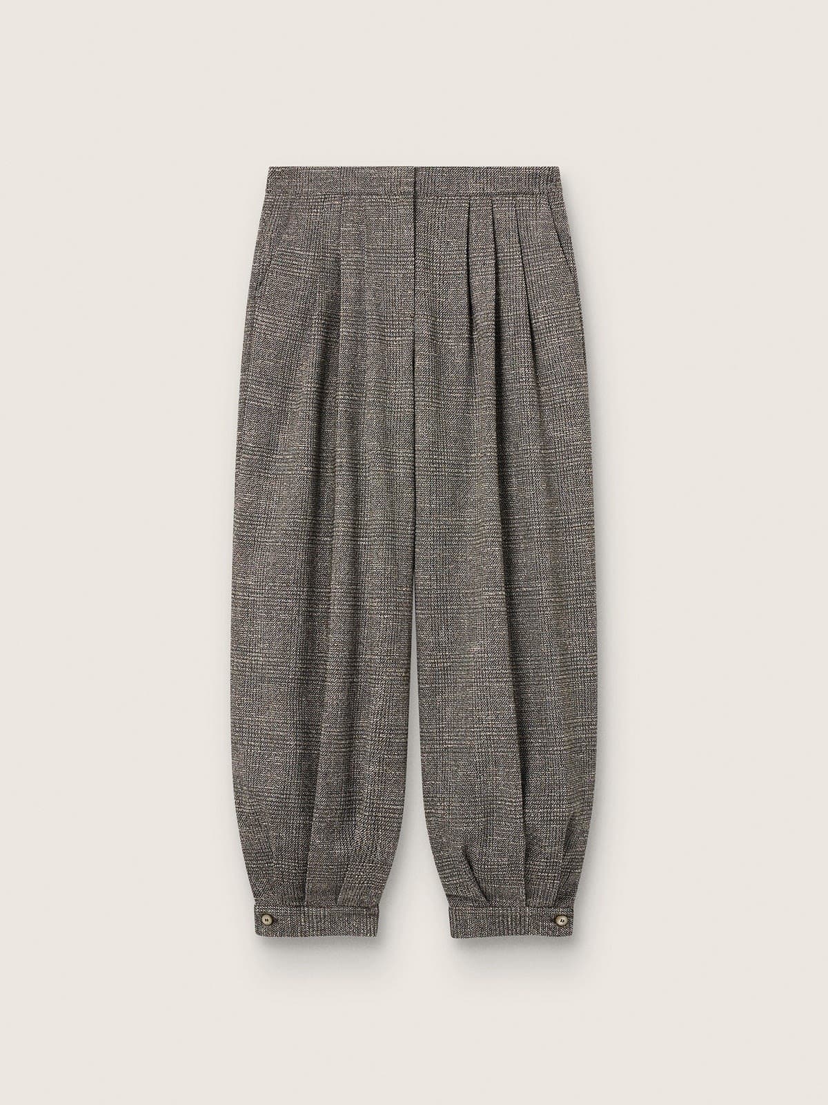 Golden Goose - Pantalone effetto balloon da donna in pied de poule bianco e nero con pences in 