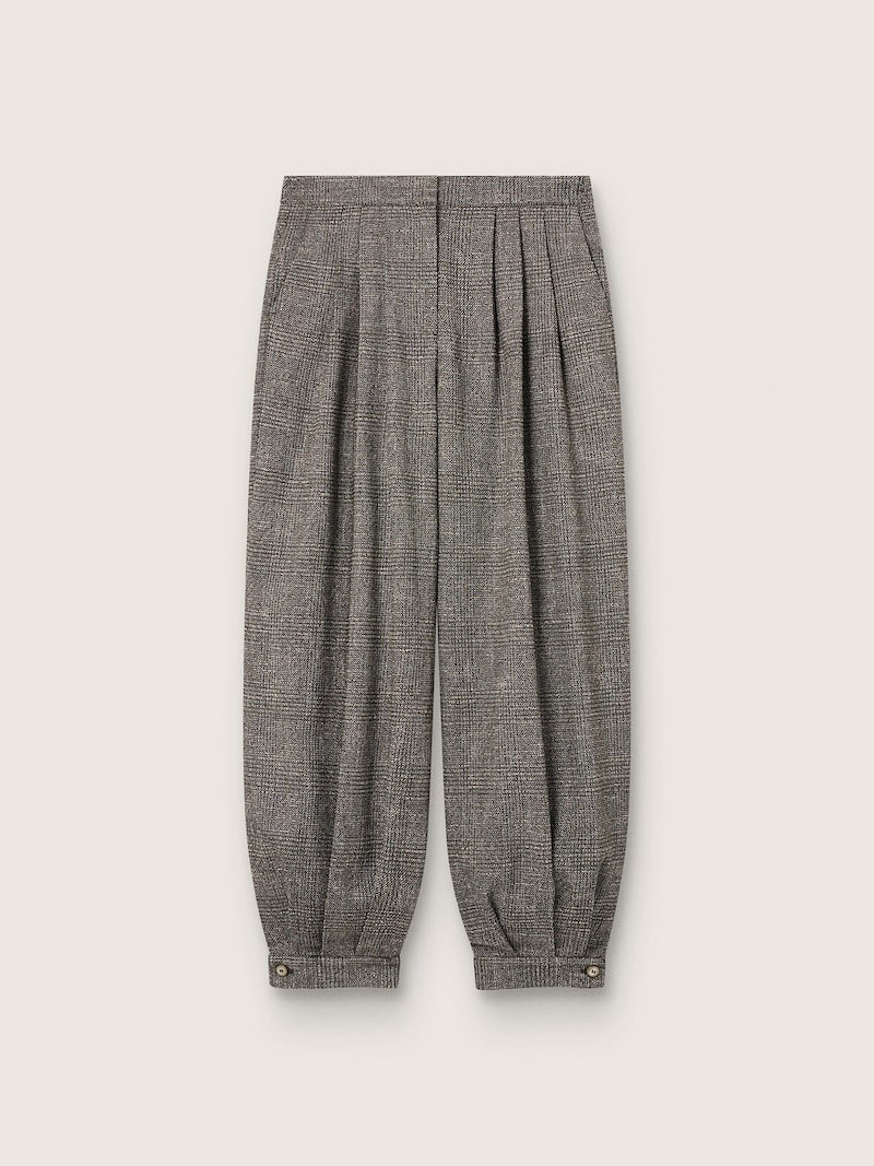 Golden Goose - Pantal&oacute;n efecto globo de mujer en motivo pata de gallo blanco y negro con pinzas in 